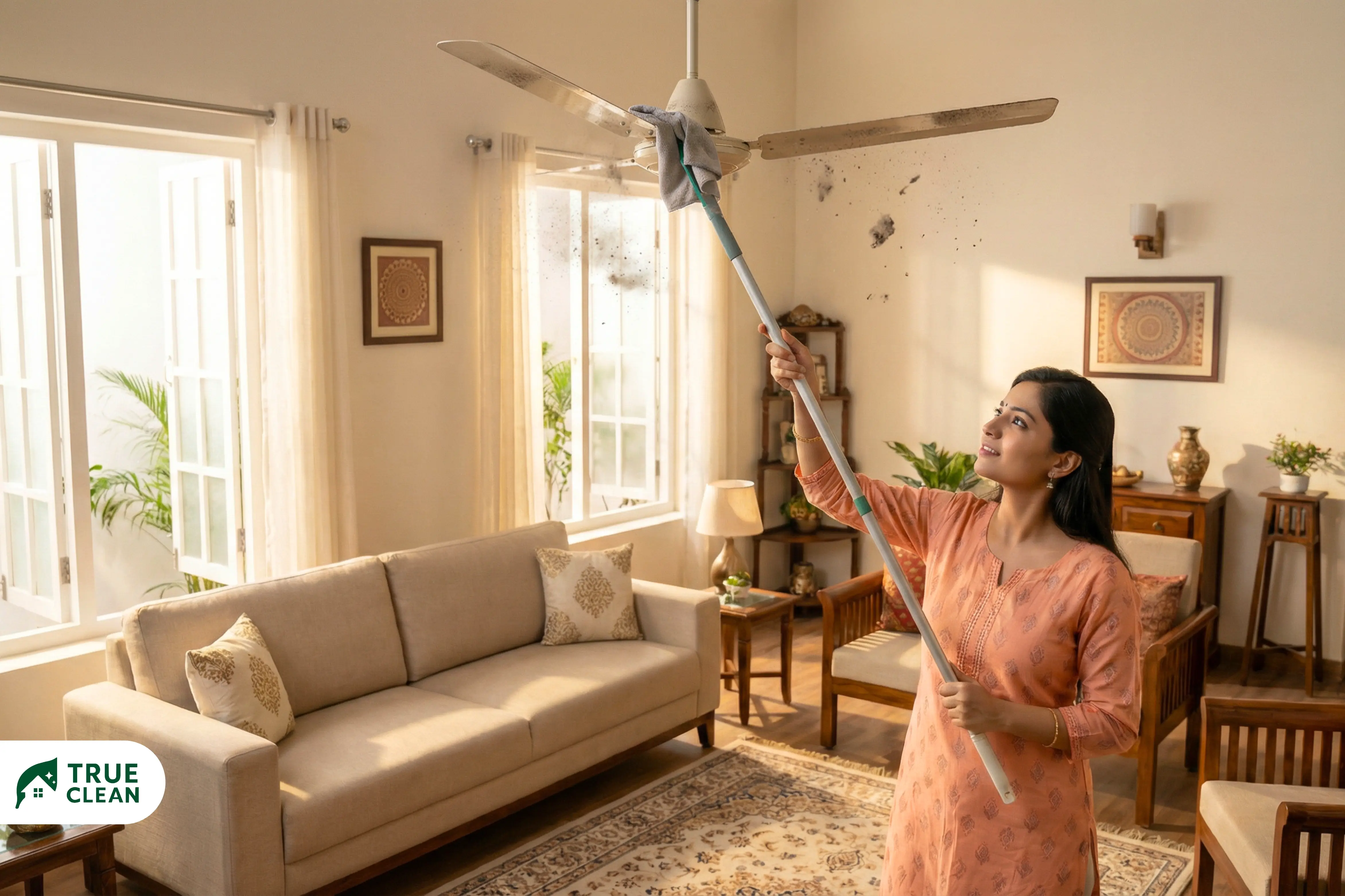 Clean and organised living room with fresh air quality